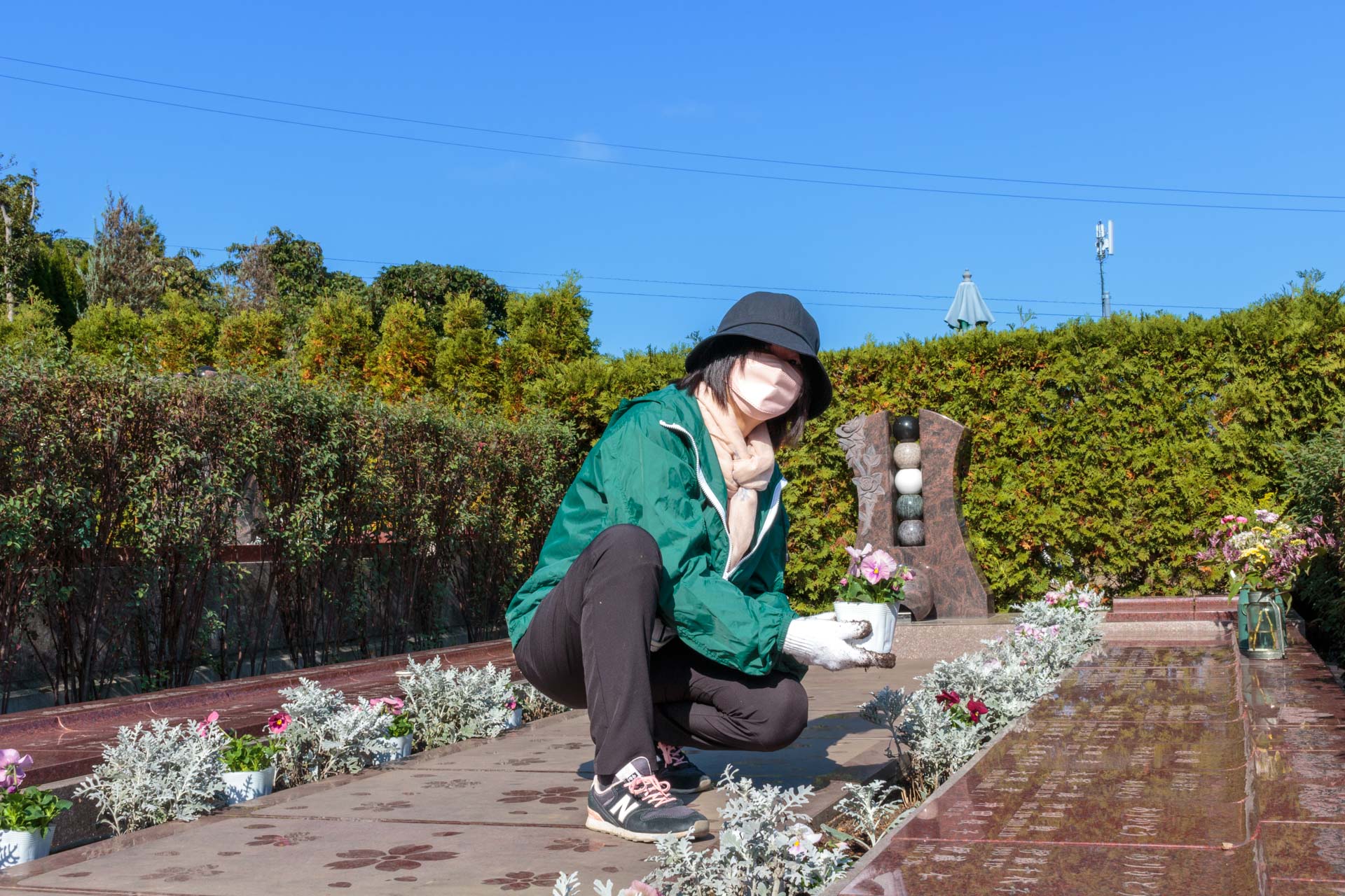 霊園のお花植え